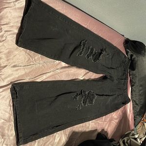 High Waist Ripped Wide Leg Jeans/black from SHEIN, size medium (6)